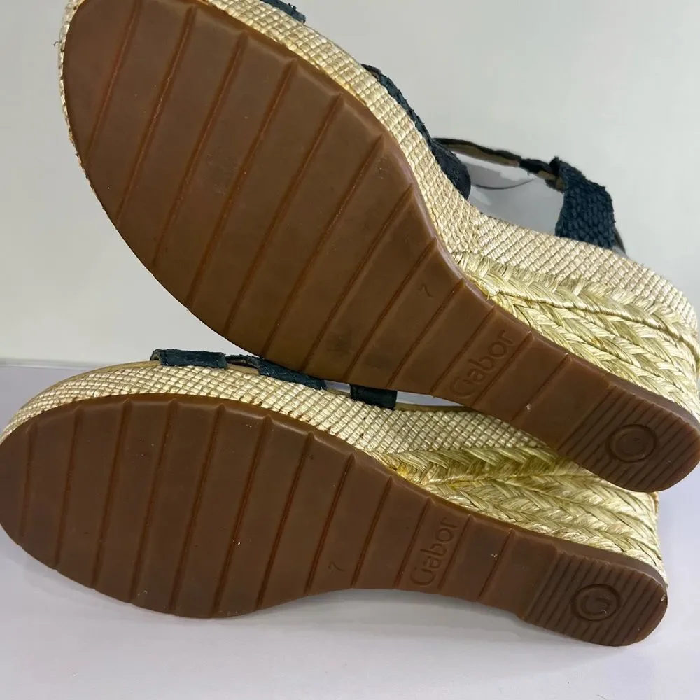 Gabor Leather/Suede Multi-Texture Snakeskin Blue Espadrille Wedges US 9 EU 40